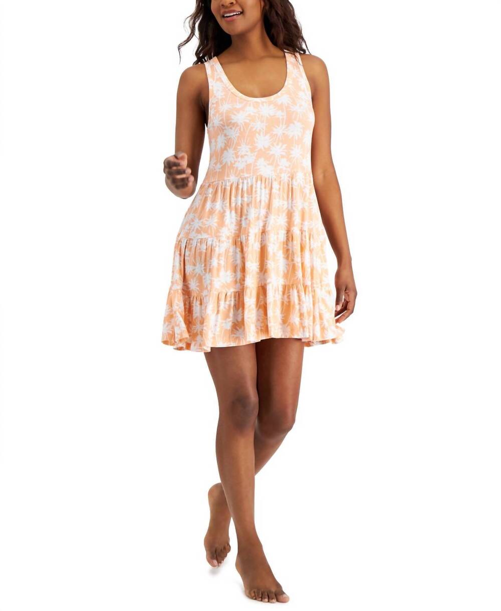 NEW JENNI BY JENNIFER MOORE printed sleeveless tiered chemise nightgown in orang